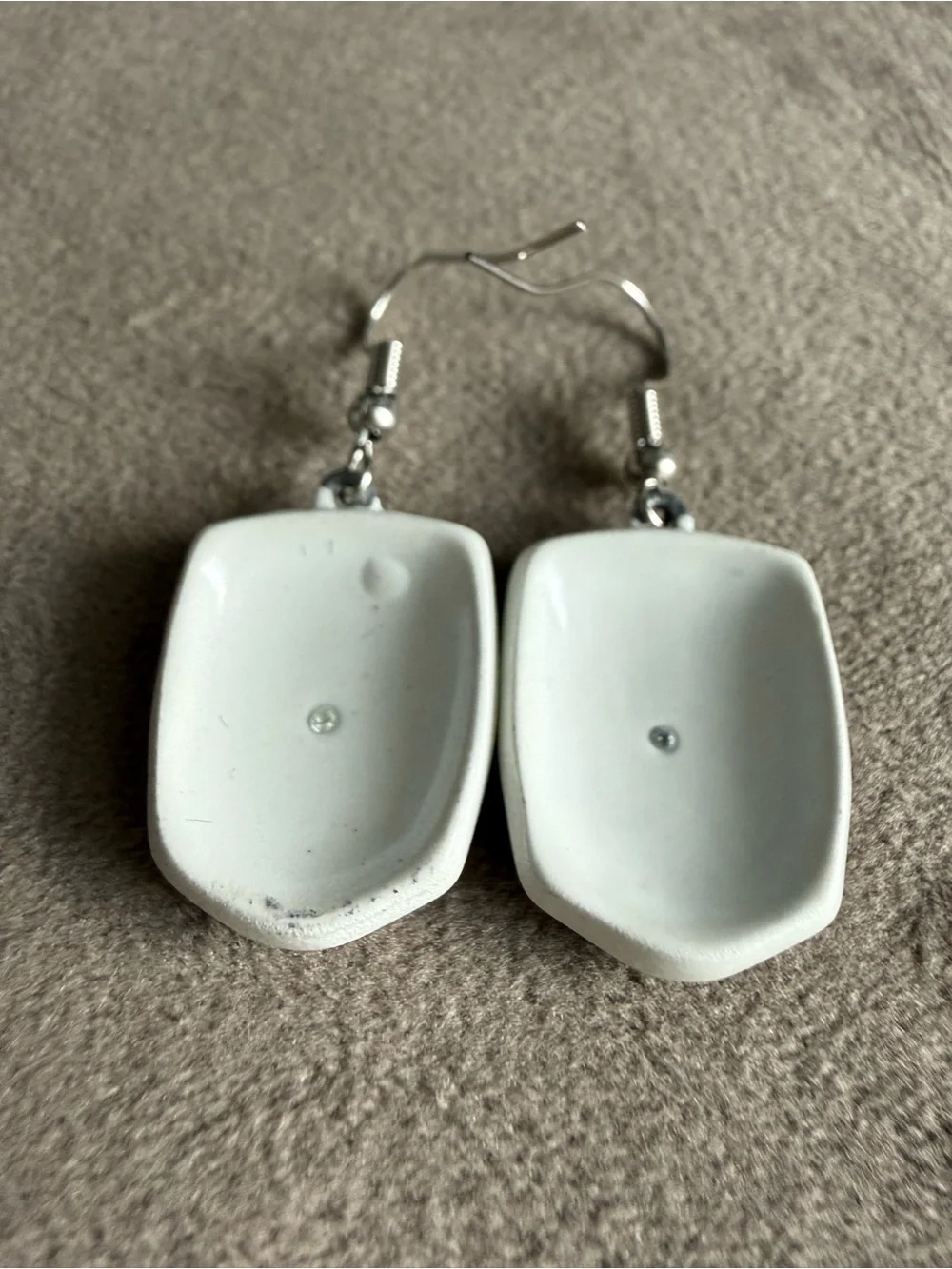 Handmade Skull Dangle Earrings in Cream and Red